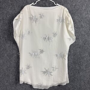 Greylin Top Blouse  Womens Size S White Silver Tunic Glam Silky Feminine
